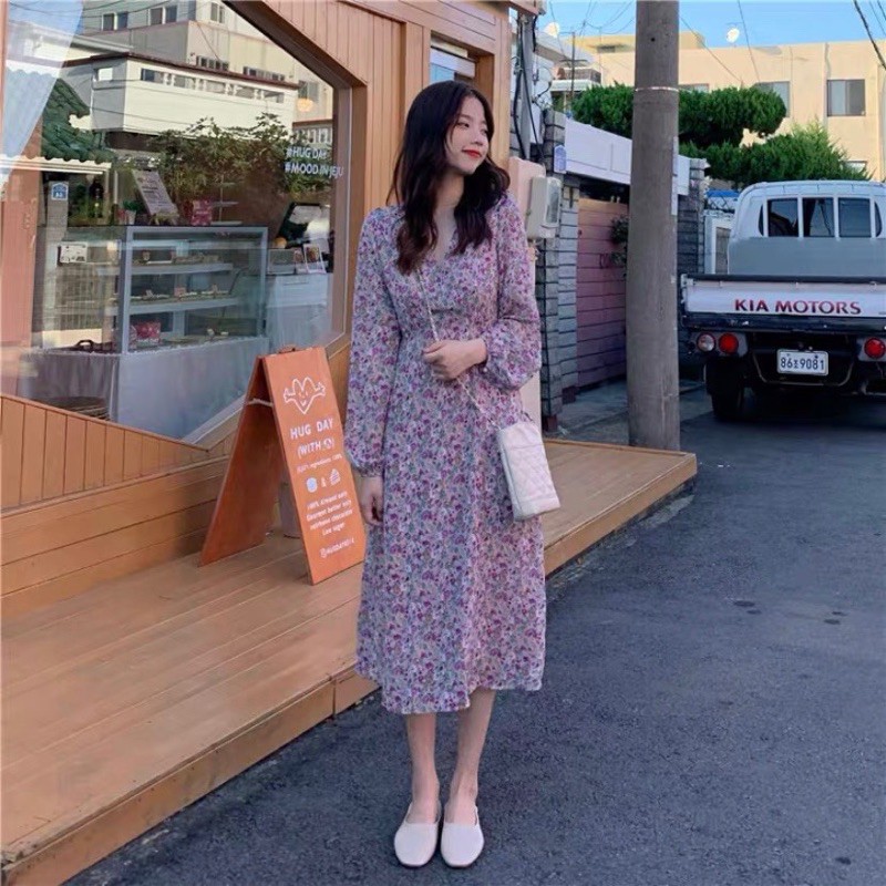Váy hoa nhí vintage cổ chéo dài tay Ulzzang VKE 9101 🌸 Hàng Quảng Châu(ảnh cuối shop tự chụp) | BigBuy360 - bigbuy360.vn