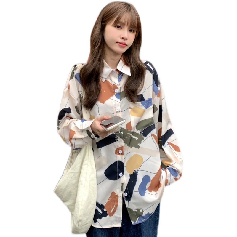 Áo Sơ Mi Dáng Rộng In Họa Tiết Đơn Giản Phong Cách Mùa Thu Mới Cho Nữ