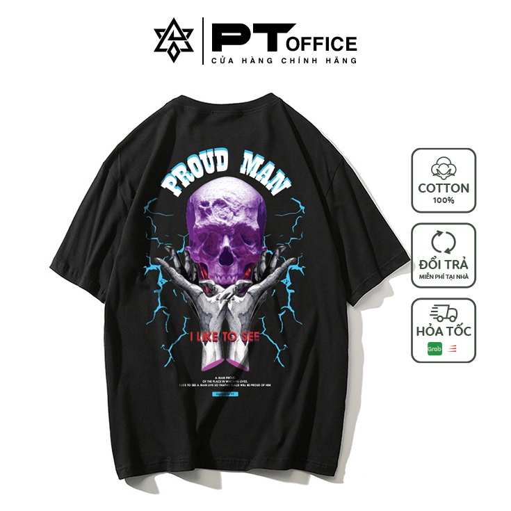 Áo cao cấp ĐẦU LÂU PROUD MAN cotton 100% thoáng mát dáng rộng tay lỡ unisex (Đen, Trắng) - PT Office
