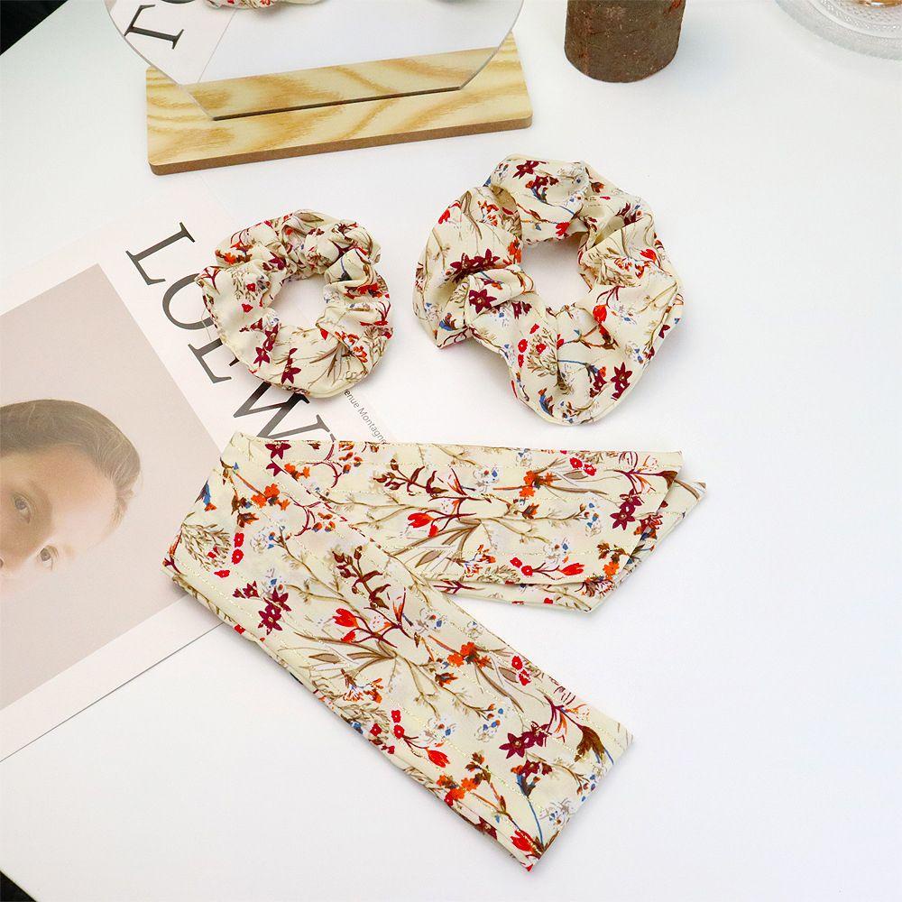 QQMALL Dây Buộc Tóc Cao Su Bọc Vải Chiffon Họa Tiết Hoa Thời Trang Mùa Hè Cổ Điển Cho Nữ