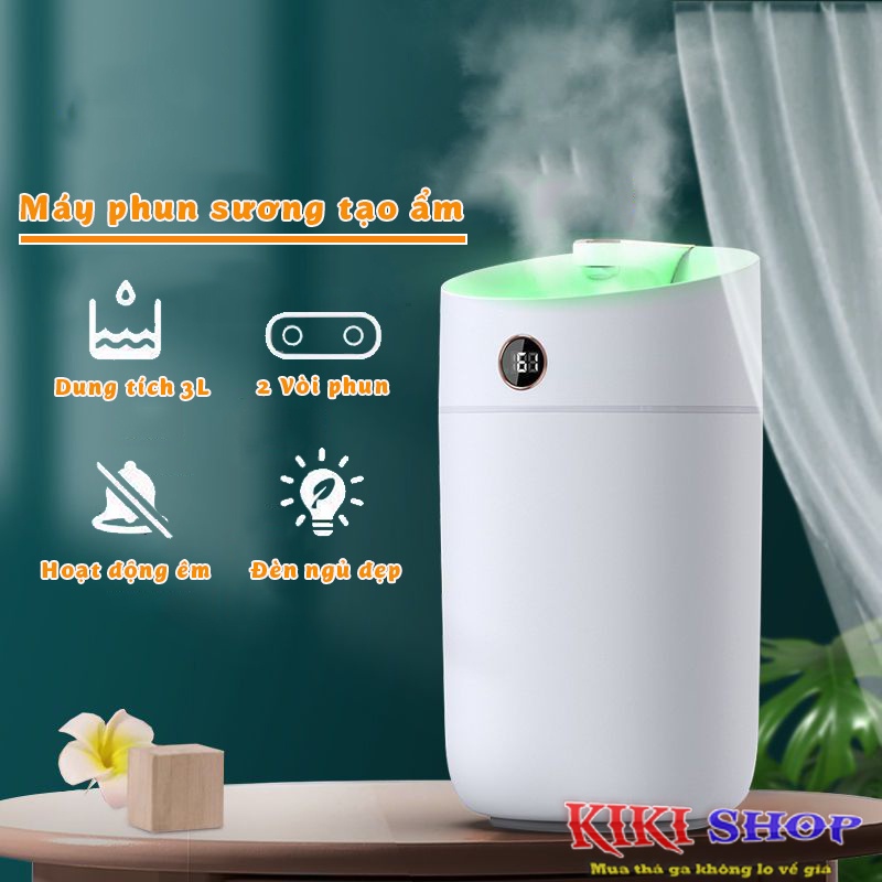 Máy phun sương tạo ẩm xông tinh dầu X12, dung tích 3L, tạo độ ẩm phòng điều hòa, kiki shop