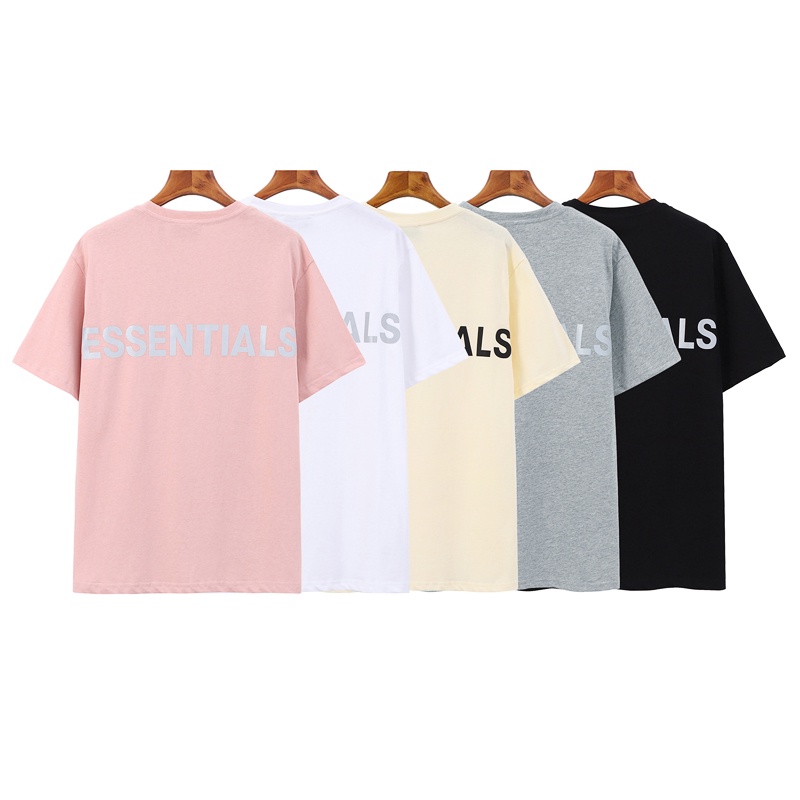 FEAR OF GOD Double Line ESSENTIALS 3M Back Reflective Letters Short Sleeve FOG High Street Couple T-Shirt Summer