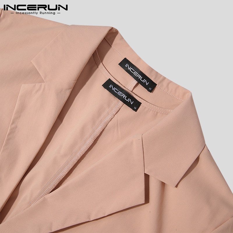 Áo khoác blazer INCERUN 2 mảnh tay dài cổ chữ V màu trơn thời trang cho nam mặc đi chơi
