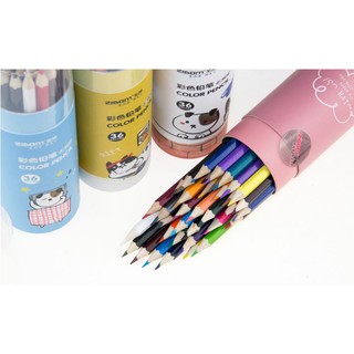 Bộ bút chì màu Khô 12/24/36 màu Cartoon (ống tròn) BCM02
