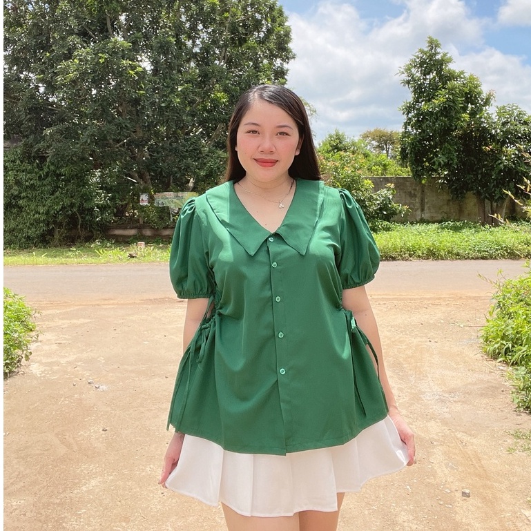 Áo Sơ Mi Kiểu Bigsize Nữ, Áo Rút Dây Chất Vải Lụa Mặc Mát Sang Chảnh Dễ Thương SM3