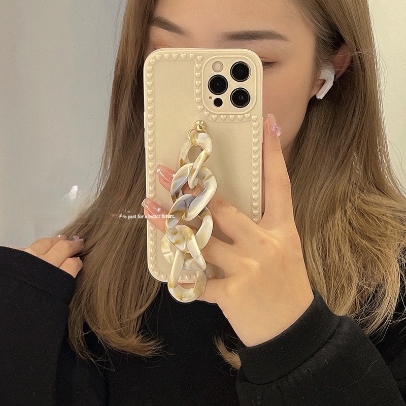 Ốp điện thoại màu hổ phách phối dây xích thời trang cho iphone12pro max xs max / xr 11