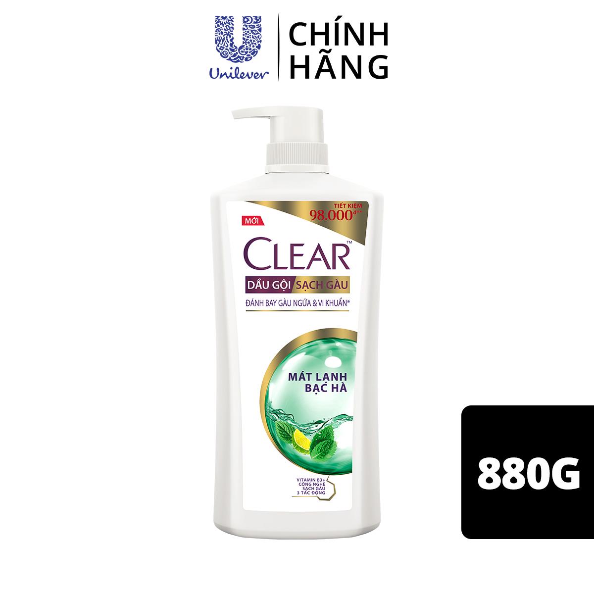 Dầu gội đầu Sạch Gàu Clear Mát Lạnh Bạc Hà Đánh Bay Gàu Ngứa Vi Khuẩn 880g