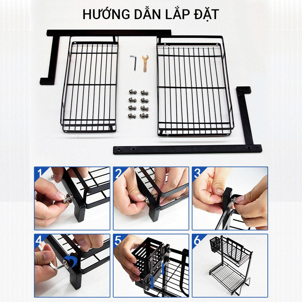 Kệ Để Gia Vị Đa Năng Chữ L 2 Tầng 3 Tầng - Kèm Giỏ Đũa  Giá Để Giao Thớt - Sơn Tĩnh Điện Cao Cấp - Chính hãng miDoctor