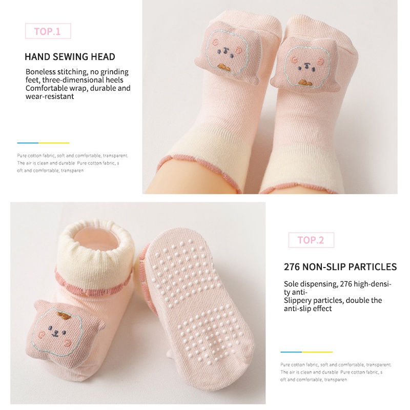 Set 2 Đôi Tất Cotton Chống Trượt Dễ Thương Cho Bé