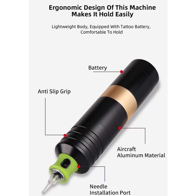 Máy Xăm Pen 2 pin không dây ( có đầu chuyển RCA và đầu chuyển pin )
