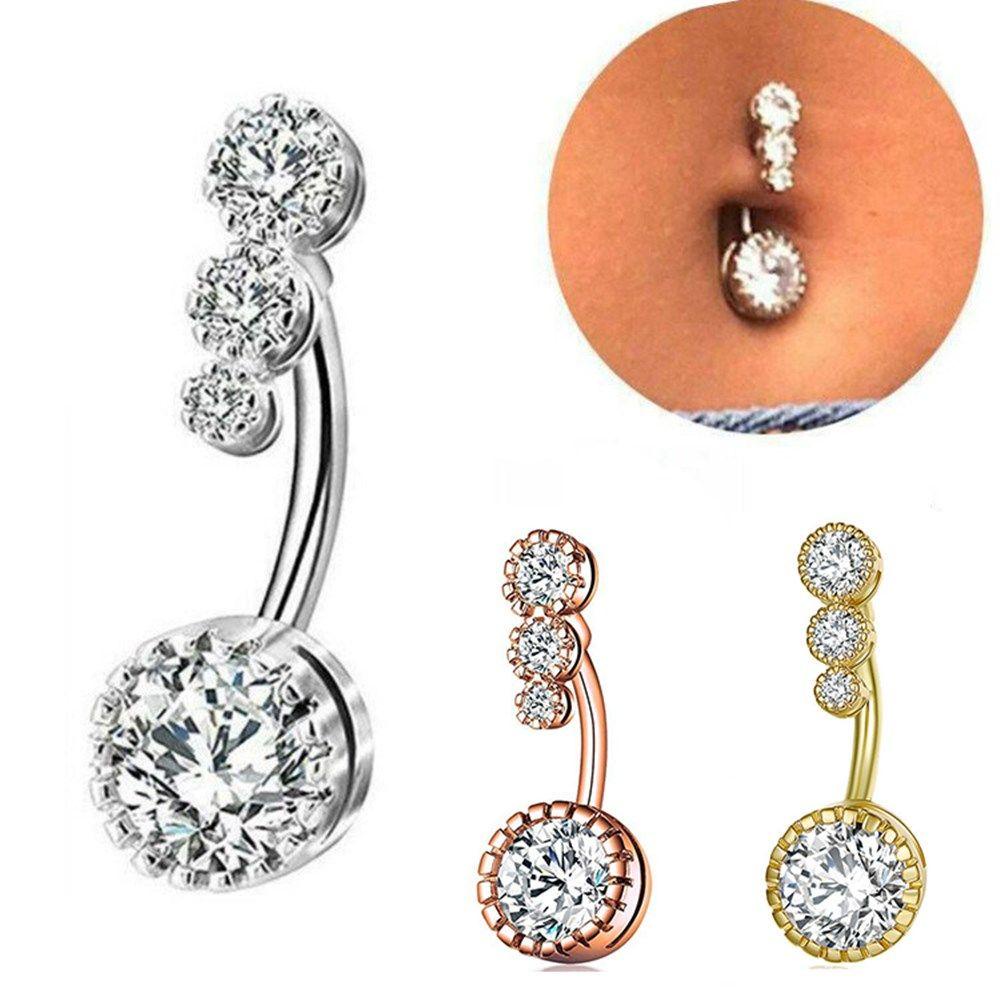 Phụ Kiện Thanh Múa Bụng Cho Nữ|Hoa Hồng|Khuyên Rốn Đính Đá Zircon Trong Suốt Cá Tính