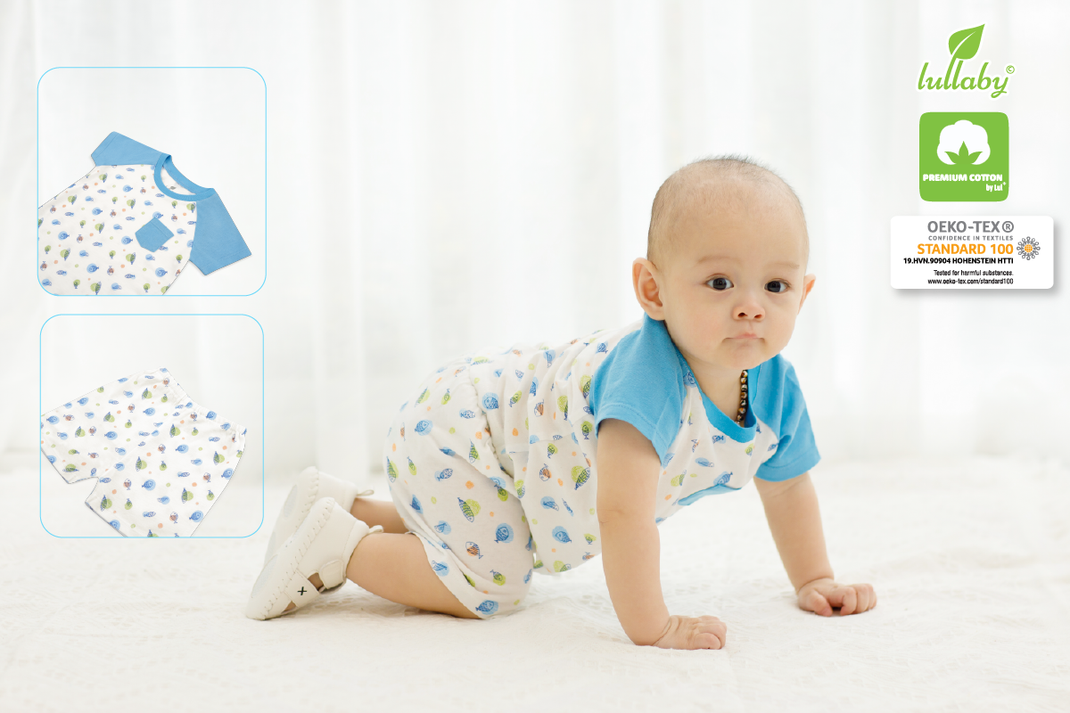 Mẫu 2021 Bộ quần áo tay ngắn mùa hè bé trai/bé gái lullaby cotton 2021