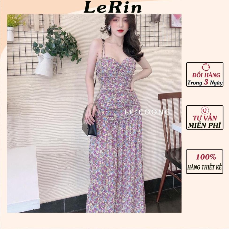 VIP Váy Hoa Nhí Đầm Nữ Đẹp Hai Dây Ôm Body Tôn Dáng Thiết Kế Váy Maxi Đi Biển Màu Tím_LeRin V68