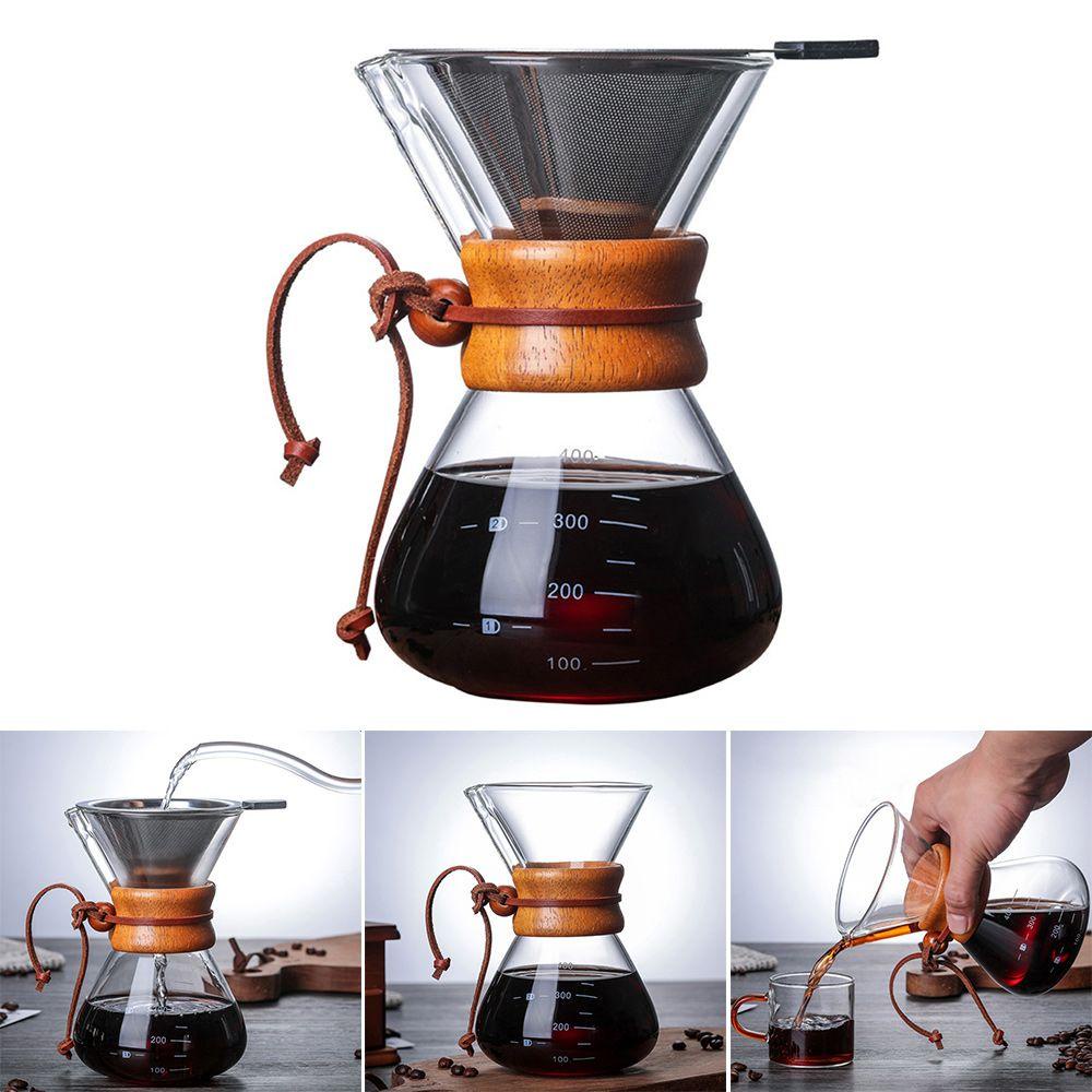 Ấm Đun Nước Bằng Thủy Tinh Có Tay Cầm Bằng Gỗ Dung Tích 400ML