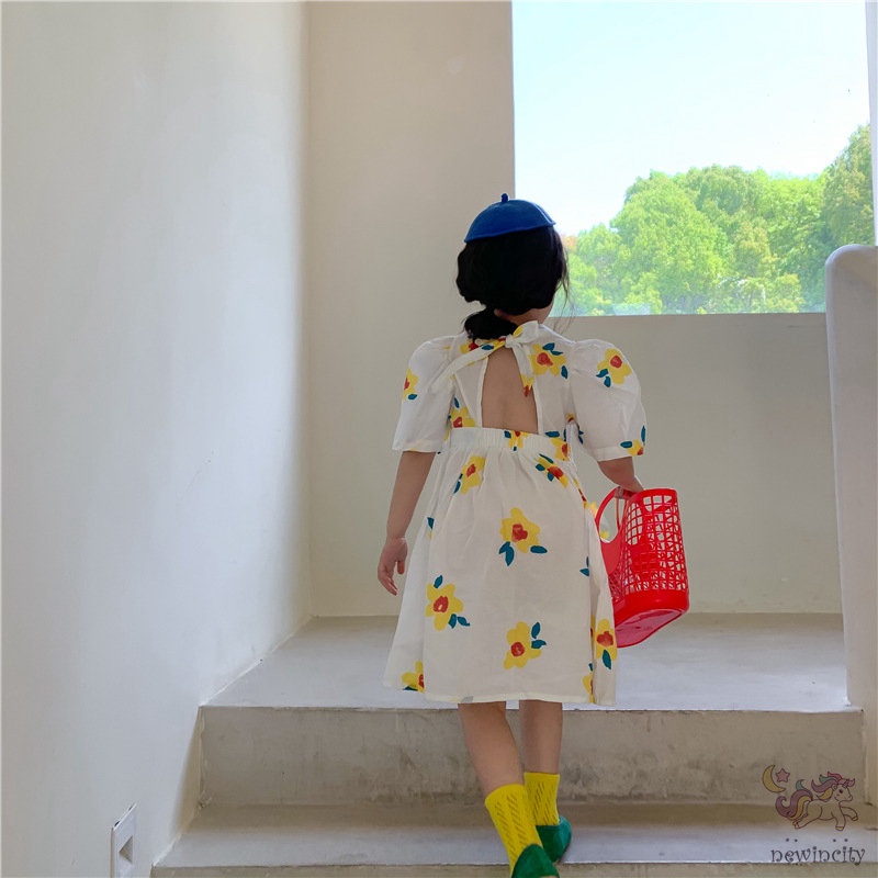 Đầm Công Chúa Hở Lưng Họa Tiết Hoa Dễ Thương Thời Trang Mùa Hè Cho Bé Gái