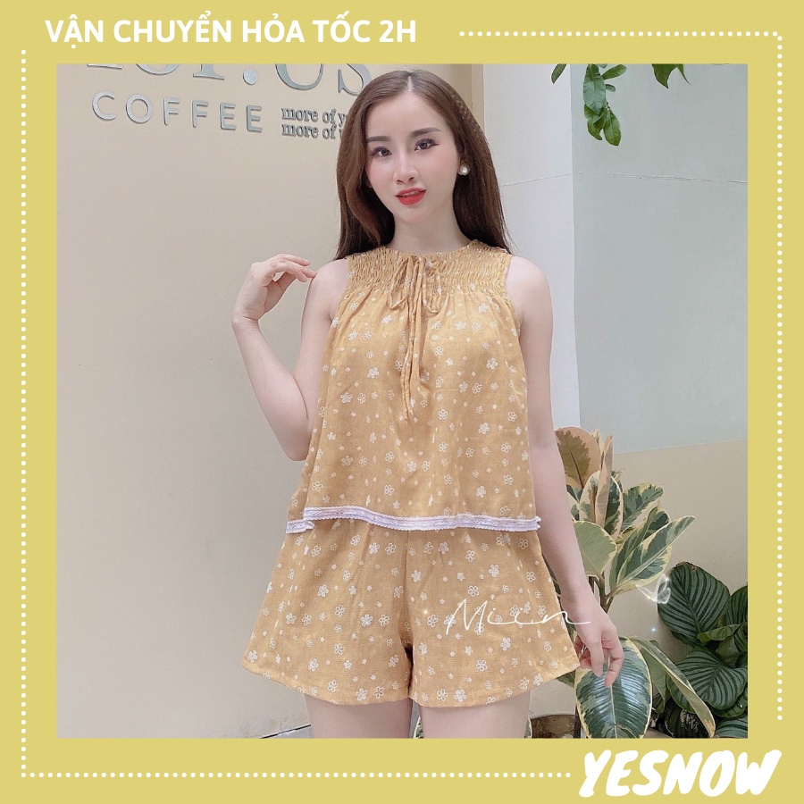 Set Đồ Bộ Ở Nhà Hoa Nhí Viền Ren - Set Bộ Đồ Hoa Nhí Màu Vàng