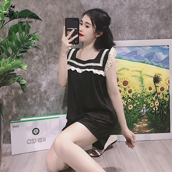 Bộ mặc nhà nữ sát nách vải đũi mát lịm thoải mái, nhiều màu tươi sáng nữ tính, kiểu dáng trẻ trung Minxu Shop AE