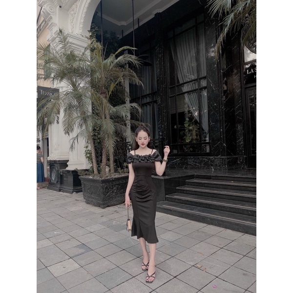 Váy thiết kế dự tiệc dáng dài cao cấp phối hoa cổ siêu đẹp | BigBuy360 - bigbuy360.vn