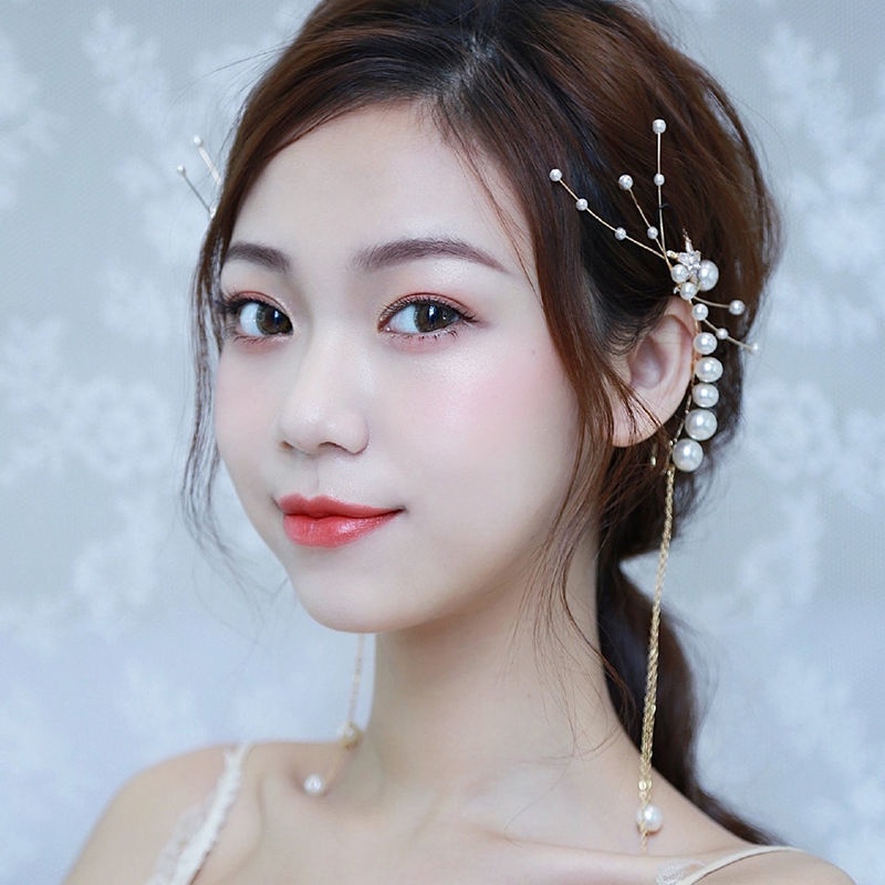 Bông tai tua rua dáng dài hình hoa đính đá phong cách Hàn Quốc thời trang cho cô dâu