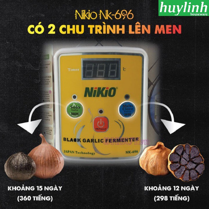 Freeship Máy làm tỏi đen Nikio NK696 - 6 lít - Bạc Caro - Vàng - Đỏ