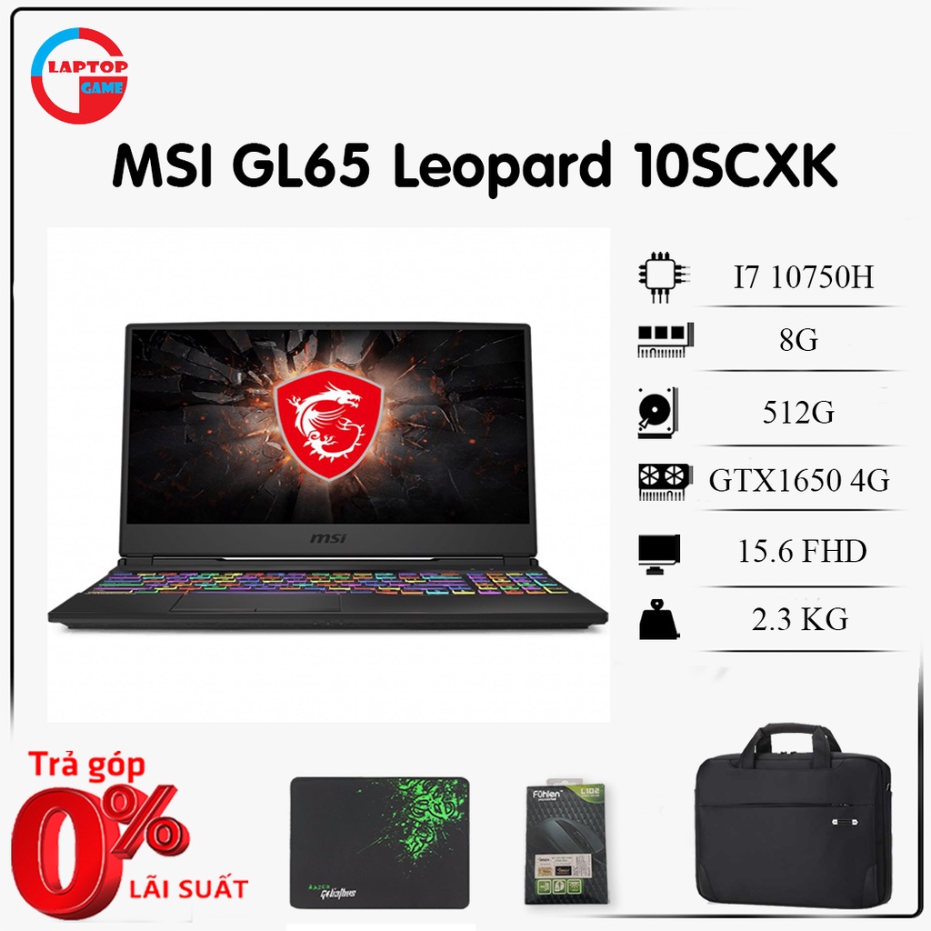 Laptop chơi game MSI Gaming GL65 Leopard 10SCXK i7 10750H/8GB/512GB/4GB GTX1650/MÀN 15.6 FHD 144Hz
