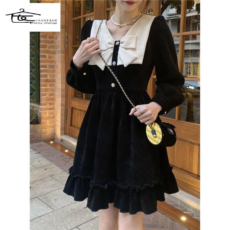 Đầm Nhung Đính Nơ Phong Cách Retro Thời Trang Mùa Xuân Hàng Mới Chất Lượng Cao 2022