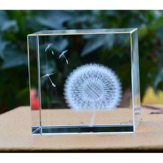 Quà lưu niệm khắc thủ công pha lê hoa bồ công anh