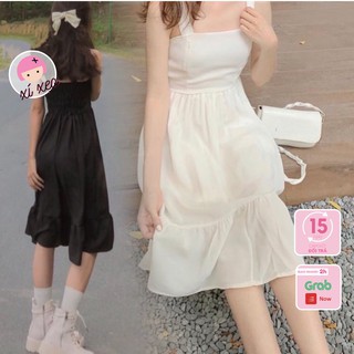 Váy đầm 2 dây nữ trắng đuôi cá nơ vai tiểu thư xixeoshop - V8