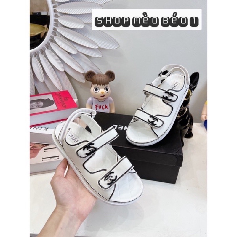 Sandal cn quai dán ngang viền đen đế bằng fullbox