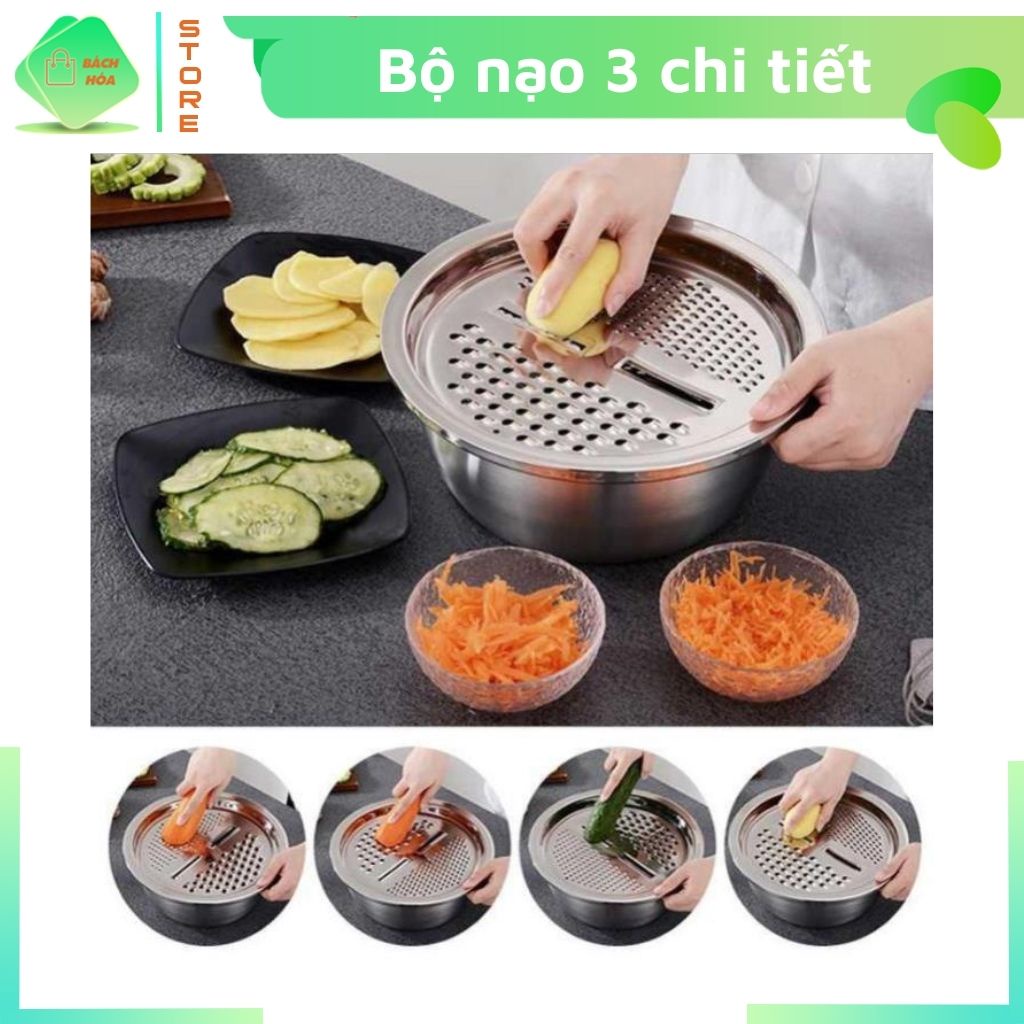 Bộ Rổ Nạo Rau Củ Quả Inox 3 Món Đa Năng, Tiện Lợi, An Toàn Cho Sức Khỏe Gia Đình Bạn