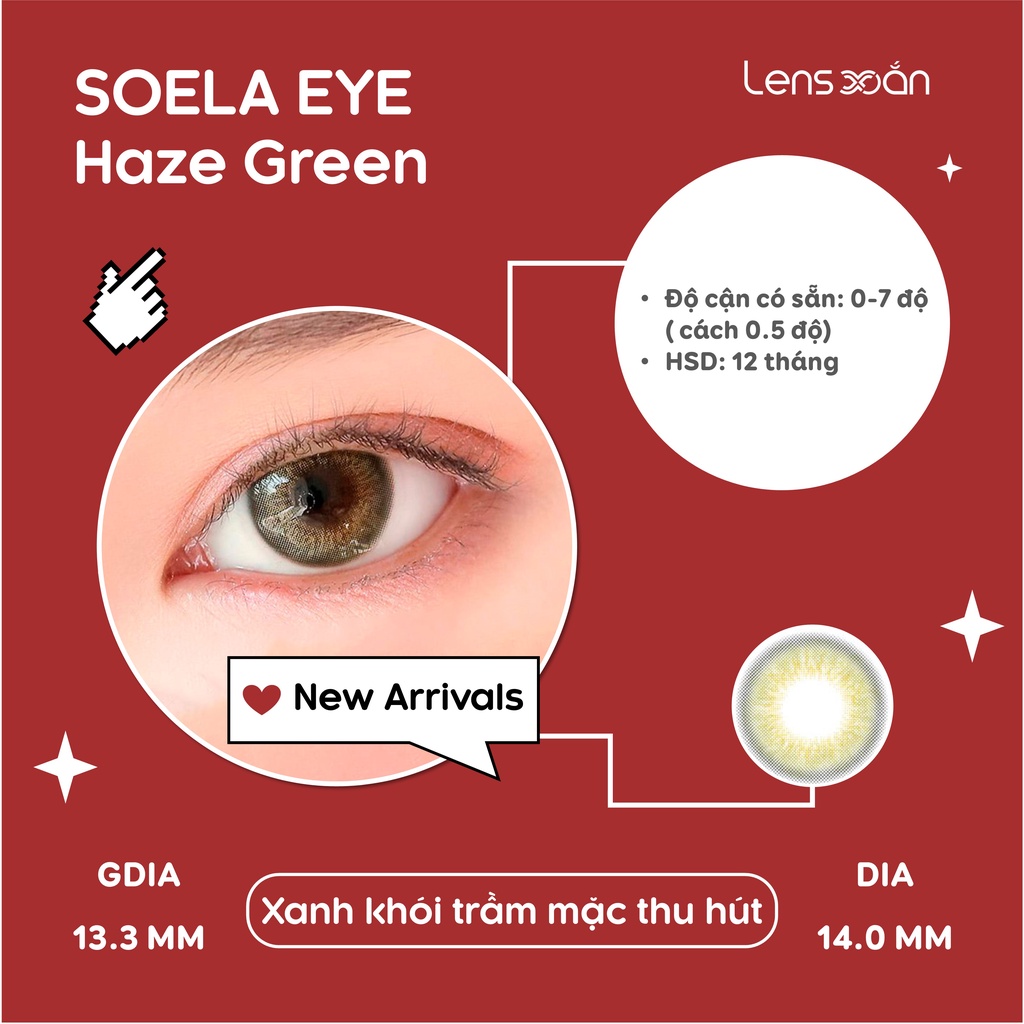 KÍNH ÁP TRÒNG SOELA EYE HAZE GREEN CỦA ISHA : Lens xanh khói tự nhiên  | Lens Xoắn (GIÁ 1 CHIẾC, ĐỌC LƯU Ý KHI ĐẶT)