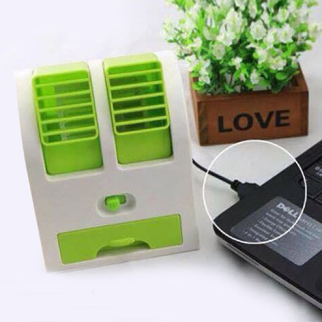 Quạt điều hòa hơi nước mini 2 ngăn chạy bằng pin