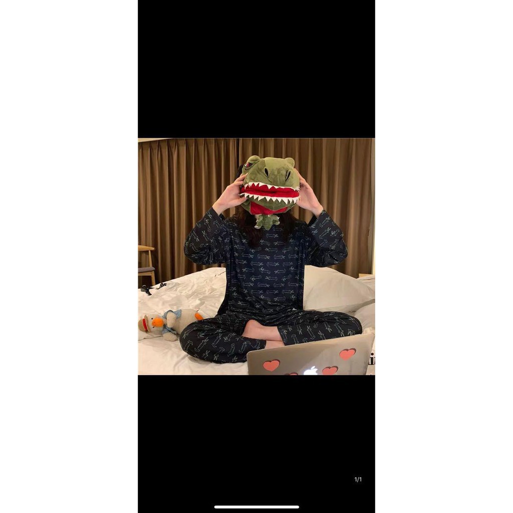 Set ngủ tay dài in hình icon họa tiết hoạt hình nữ - Bộ thun ở nhà dáng suông form rộng zoo zoo dễ thương ulzzang HOT | BigBuy360 - bigbuy360.vn