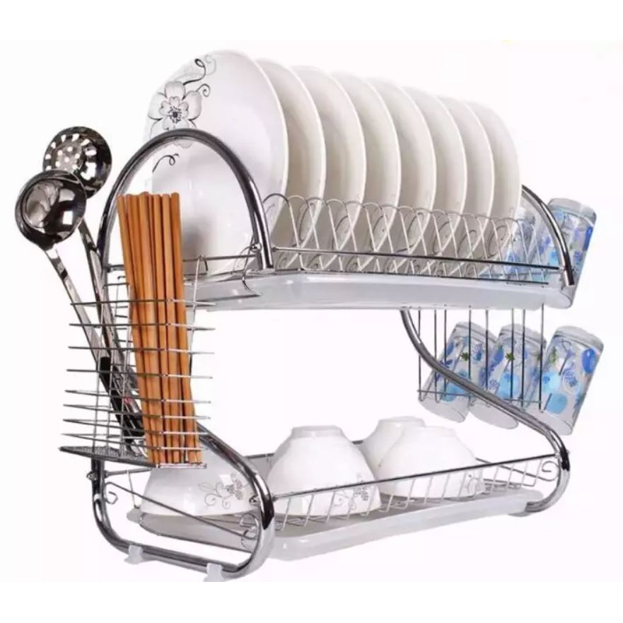 Kệ (Giá) Úp Bát Đĩa 2 Tầng Inox Chữ S (Trạn Chữ S)