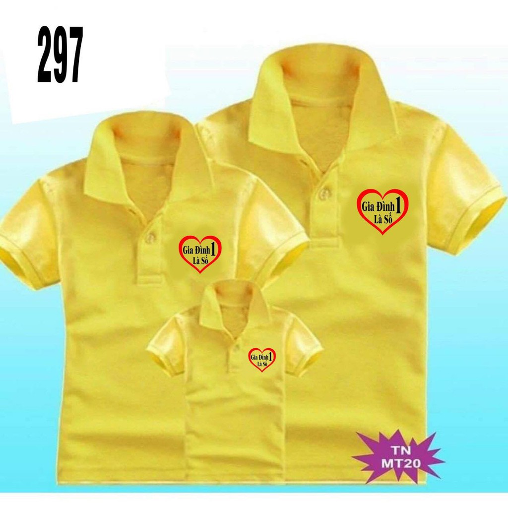 Áo gia đình có cổ in logo Gia đình là số 1 . chất liệu thun cá sấu poly , màu sắc đa dạng , đủ size .