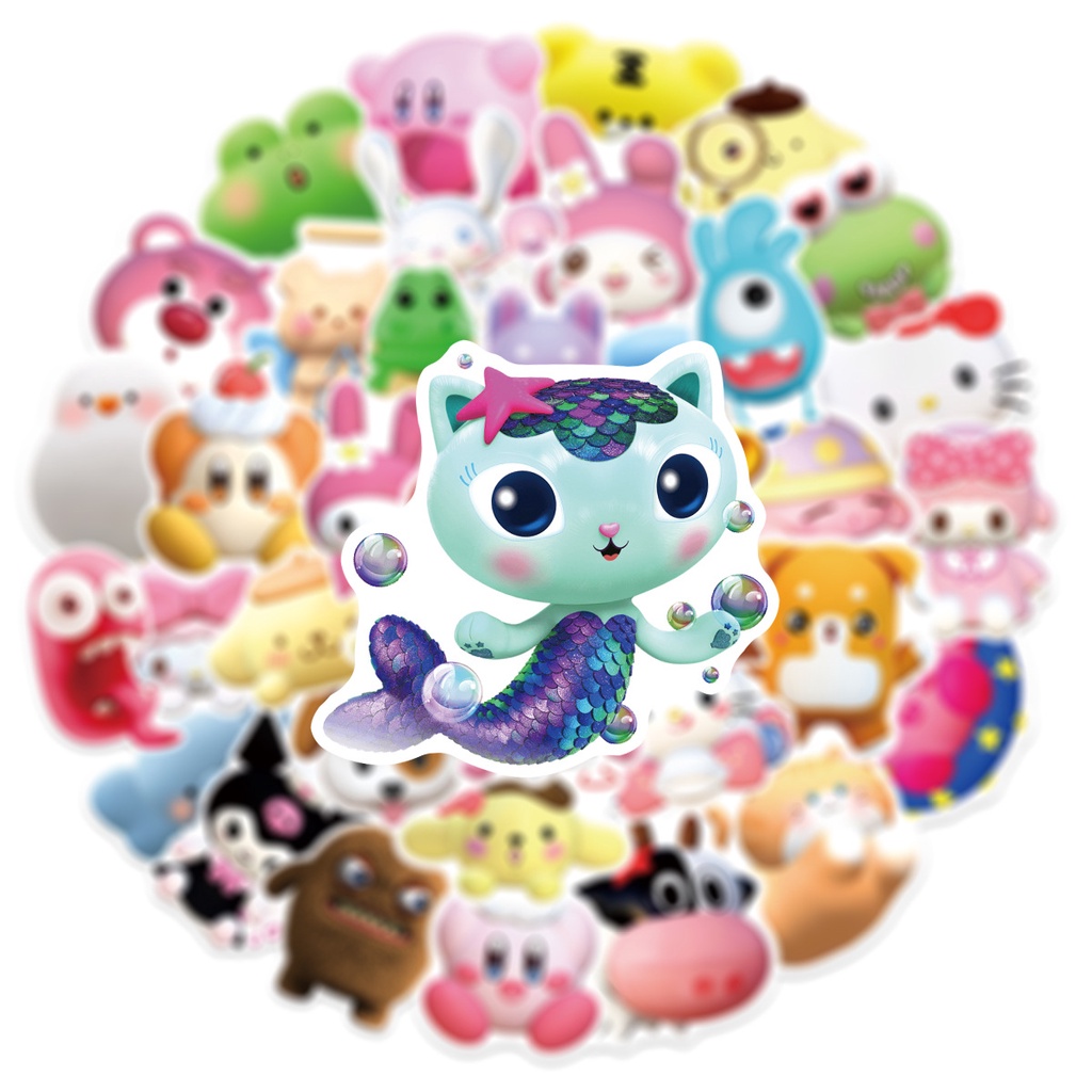 Bộ 50 Hình Dán 3D Sanrio Hello Kitty Kuromi Chống Nước Trang Trí Xe Hơi Laptop Điện Thoại