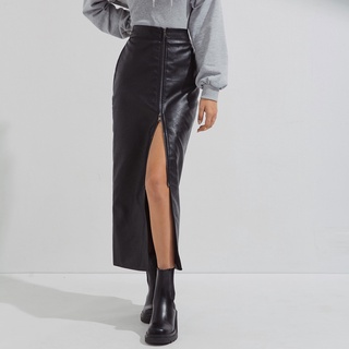 Chân váy da dài xẻ tà dây kéo trước nữ Air Space 2140122012