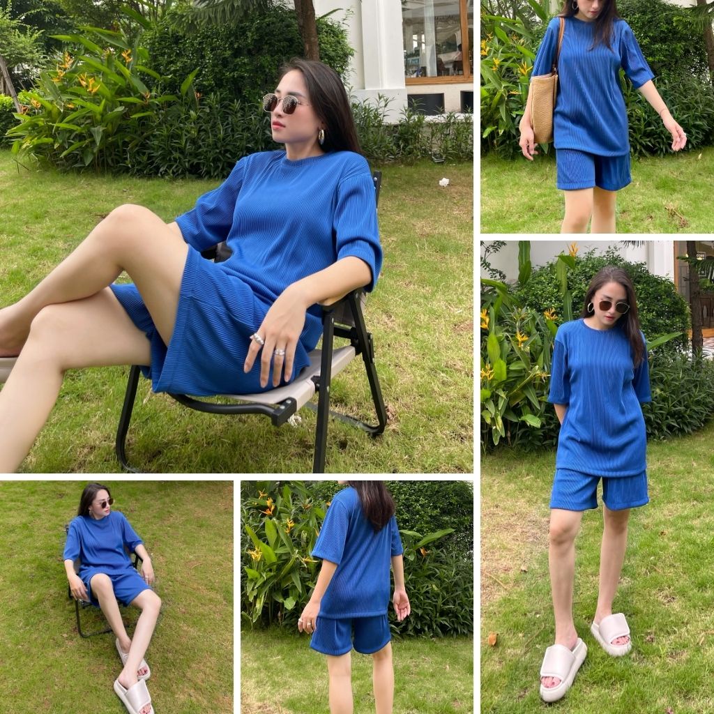 Set bộ li gân cao cấp, Áo tay lỡ oversize, quần suông tôn dáng thoáng mát thoải mái Macs Casa Set