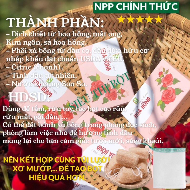 Xà bông hoa hồng organic SINH DƯỢC 100gr - dưỡng da, làm sạch, mờ thâm, sáng da | BỘT NATURAL