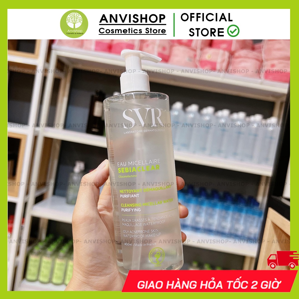 Nước tẩy trang SVR 400ml dành cho da dầu mụn nhạy cảm không làm khô da loại bỏ bã nhờn dư thừa