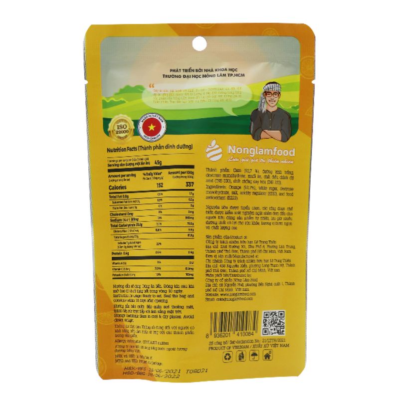 Cam lát sấy dẻo 45g Nông Lâm Food trái cấy sấy ít đường hỗ trợ giảm cân,bổ sung các chất dinh dưỡng cho cơ thể