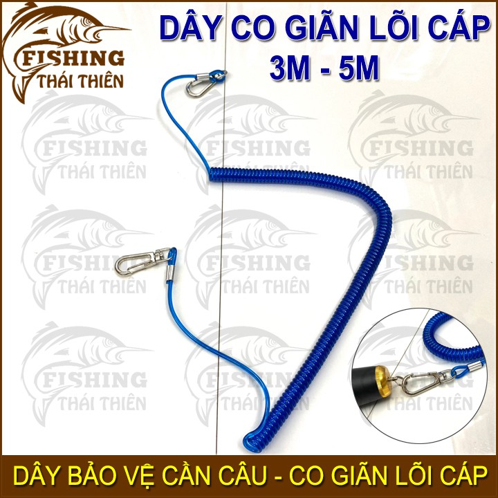 Dây bảo vệ cần câu cá 3m 5m, Dây co giãn lõi cáp có khóa 2 đầu