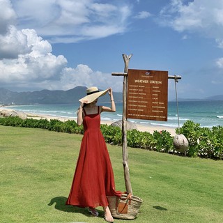 VÁY MAXI VOAN ĐỎ HAI DÂY BUỘC LƯNG