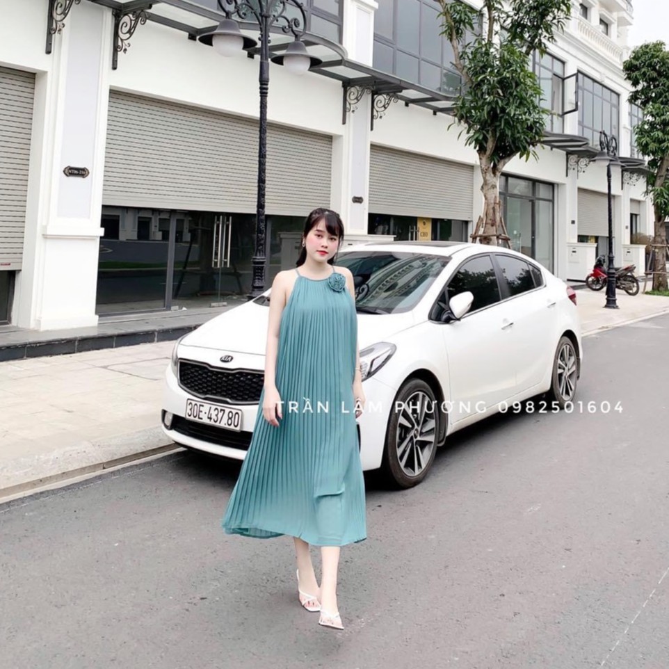 Váy Yếm Maxi 2 Dây Dập Ly Đính Hoa Siêu Xinh | BigBuy360 - bigbuy360.vn