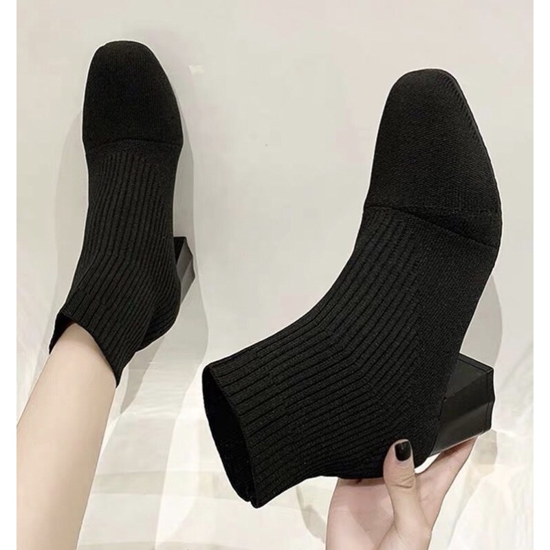 boots len nữ cổ thấp, bốt cao gót đế 5p hàng quảng châu cao cấp kèm ảnh thật
