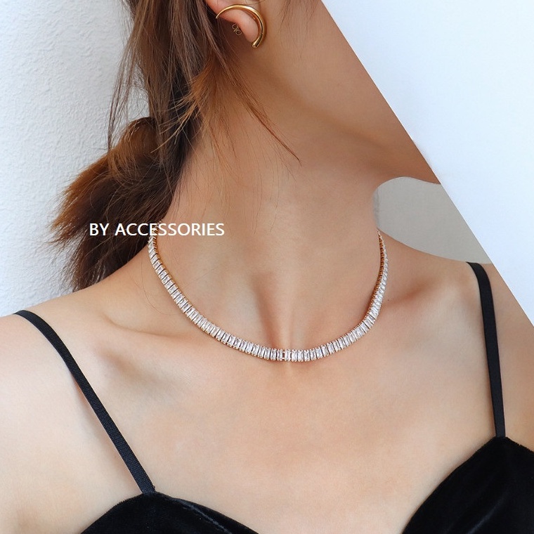 Vòng cổ choker titan đính full vòng đá chữ nhật không gỉ WN2117