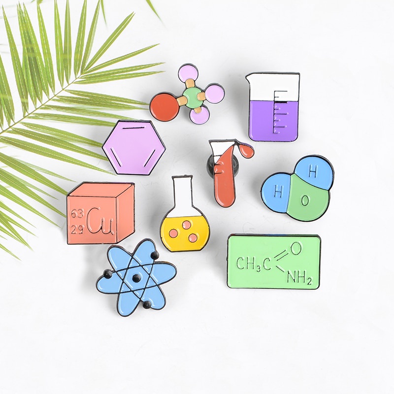 Ghim cài áo tráng men hình ống nghiệm hóa học hoạt hình khoa học cho bạn bè