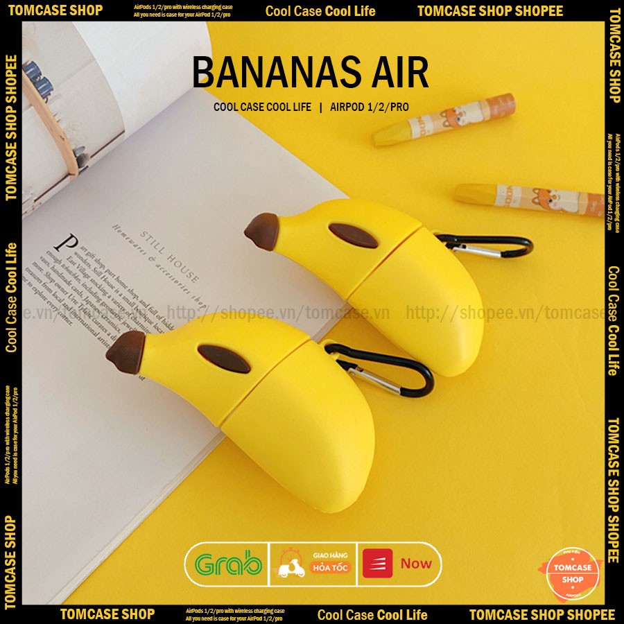 Case Vỏ Ốp Airpod 2/pro/3/1, bảo vệ hộp đựng tai nghe bluetooth Airpod 2/PRO, hình quả chuối BANANAS AIR - TOM CASE