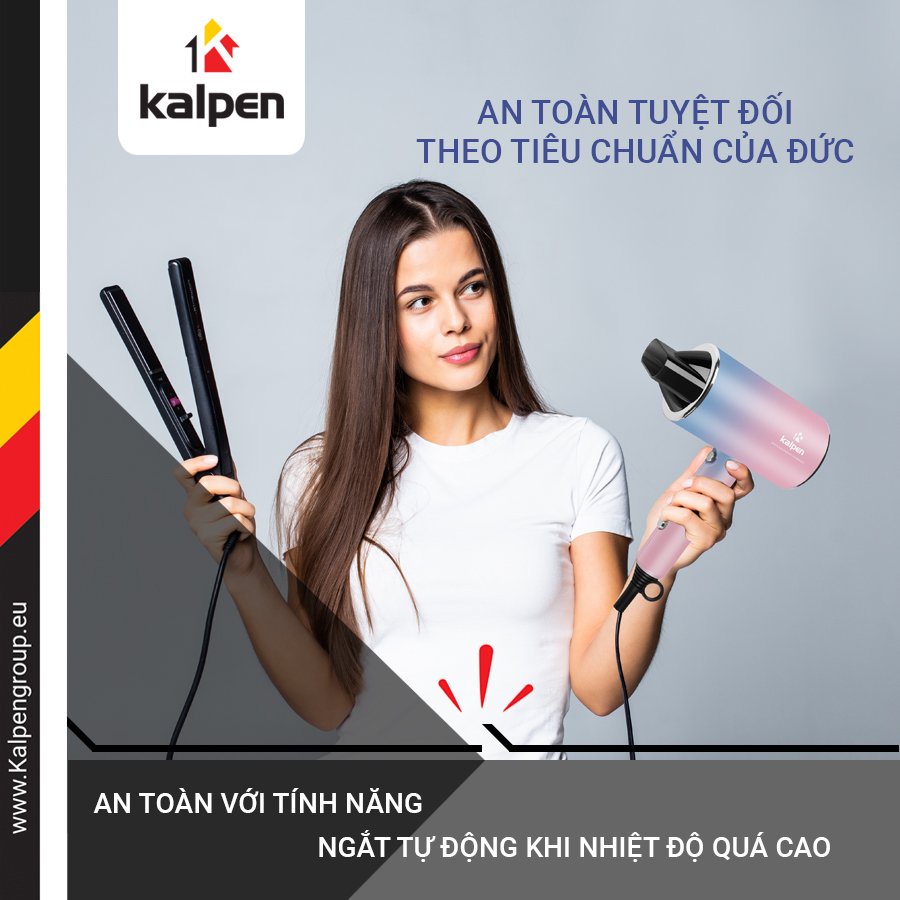 Máy sấy tóc công suất lớn tạo kiểu Kalpen với 3 chế độ sấy thông minh, công suất 1800w
