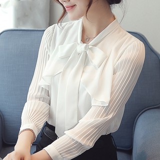 Áo Sơ Mi Voan Tay Dài Phong Cách Hàn Quốc Thanh Lịch Dành Cho Nữ